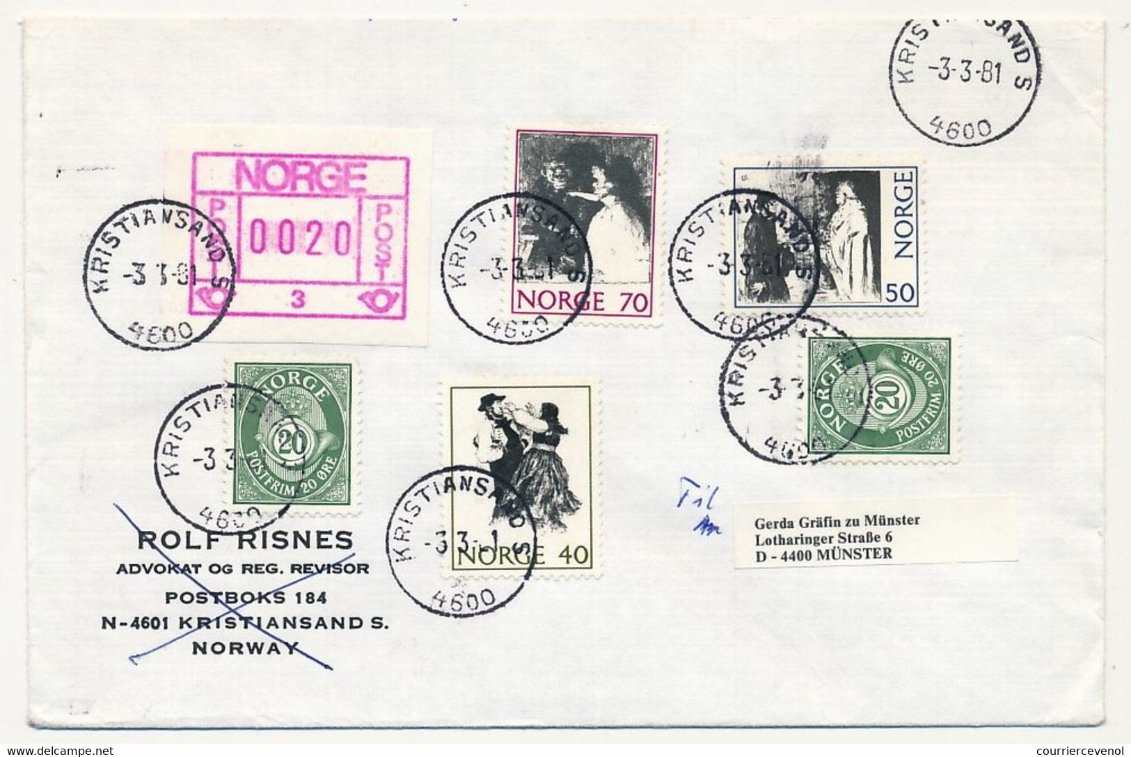 NORVEGE - Lot 9 Enveloppes Diverses, Affranchissements Composés Avec étiquette ATM, 1981 - Briefe U. Dokumente