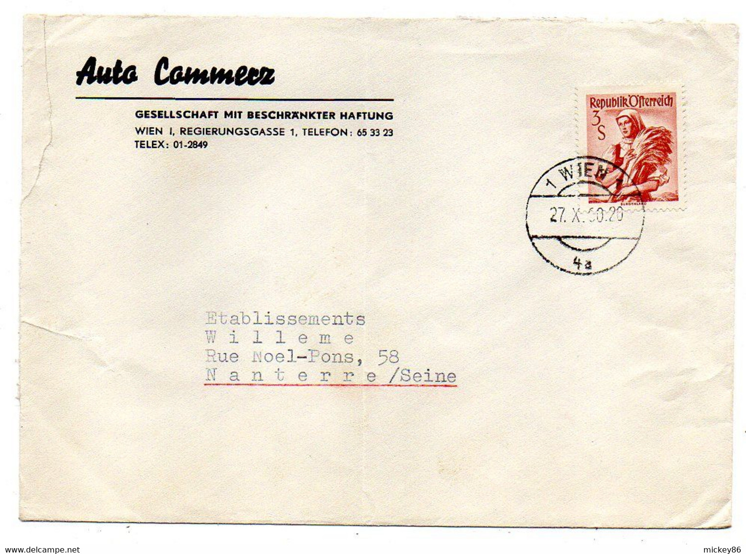 Autriche -1960--Lettre  VIENNE  Pour  NANTERRE-92 (France) ..timbre Seul  Sur Lettre..cachet - Brieven En Documenten
