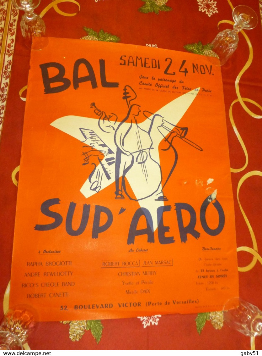 Bal SUP'AERO Vers 1955, Affiche Ancienne Originale Signée, Robert Rocca, Etc.  ; A26 - Afiches