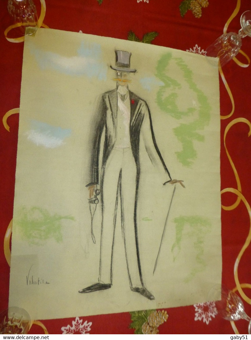 Valentine, Dessin ORIGINAL Au Pastel Vers 1955, Dandy, SUPERBE, Unique, 48 X 53 Cm  ; A27 - Pastels