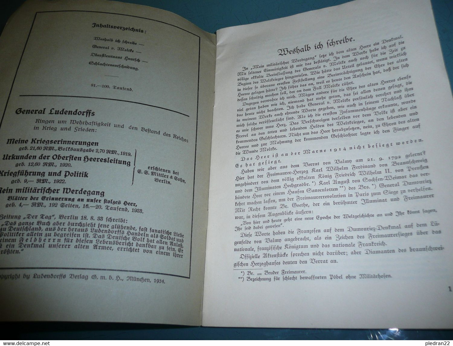 GENERAL LUDENDORFF DAS MARNE DRAMA DER FALL MOLTKE HENTSCH 1934 PREMIERE GUERRE MONDIALE LE DRAME DE LA MARNE - 5. World Wars