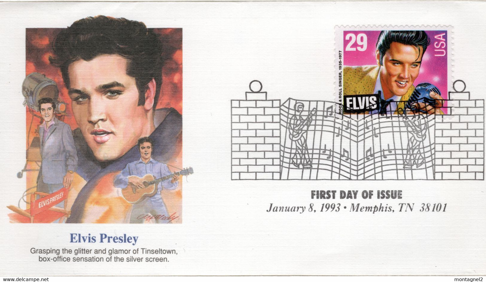 5 Belles Enveloppes 1er Jour Elvis Presley 1993 - 1991-2000