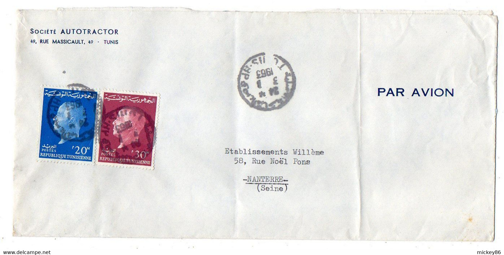 TUNISIE --1963--Lettre  TUNIS  Pour  NANTERRE-92 (France) ..timbres Sur Lettre.... Cachet - Tunisia (1956-...)