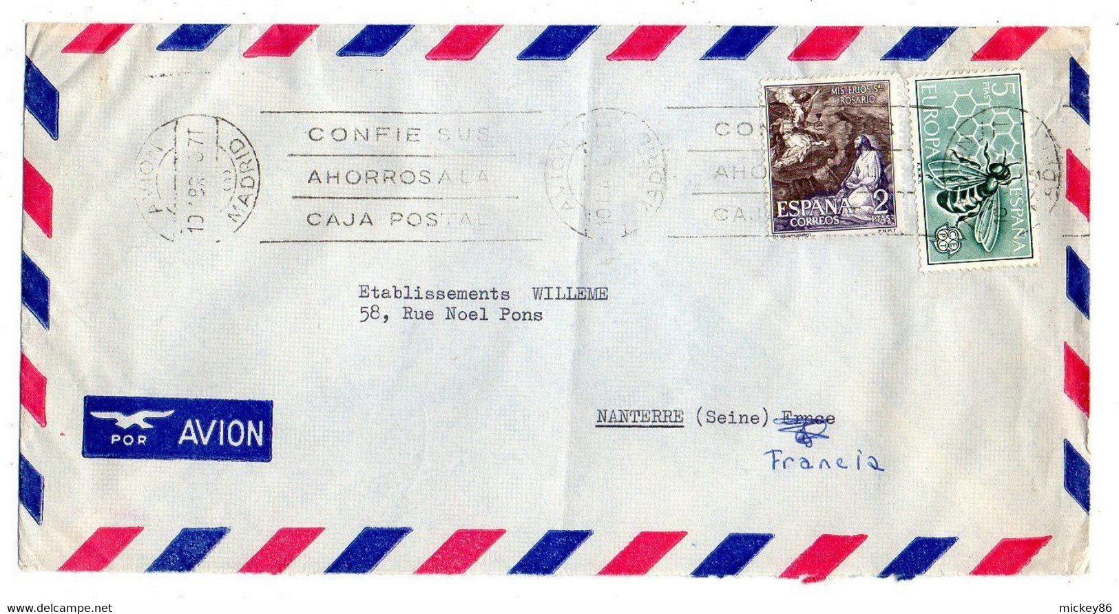 ESPAGNE --Lettre MADRID  Pour  NANTERRE-92 (France) ..timbres (abeille) Sur Lettre.... Cachet - Brieven En Documenten