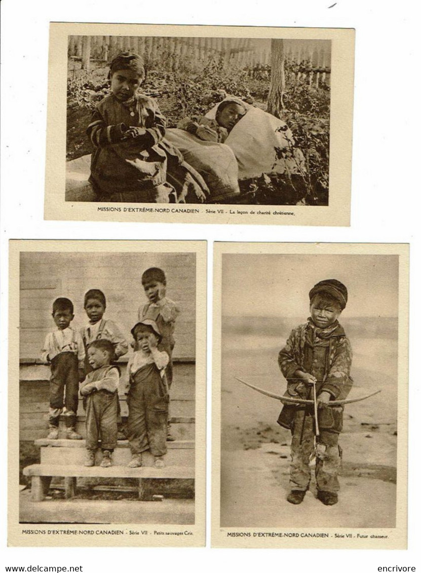 3 Cpa Mission Extrème Nord Canadien Série VII Enfants Sauvage Cris Chasseur Arc Bébé Charité - Altri & Non Classificati