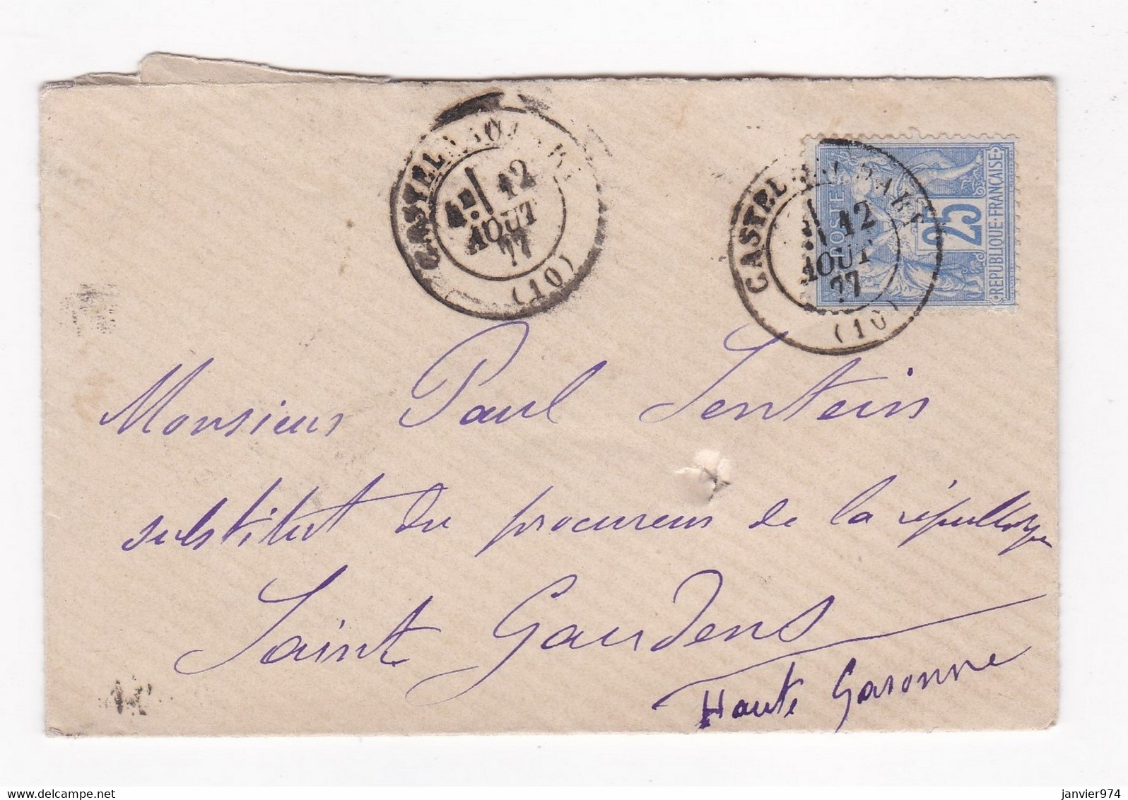 Enveloppe De 1877 Castelnaudary Pour Saint Gaudens Haute Garonne - 1876-1878 Sage (Typ I)