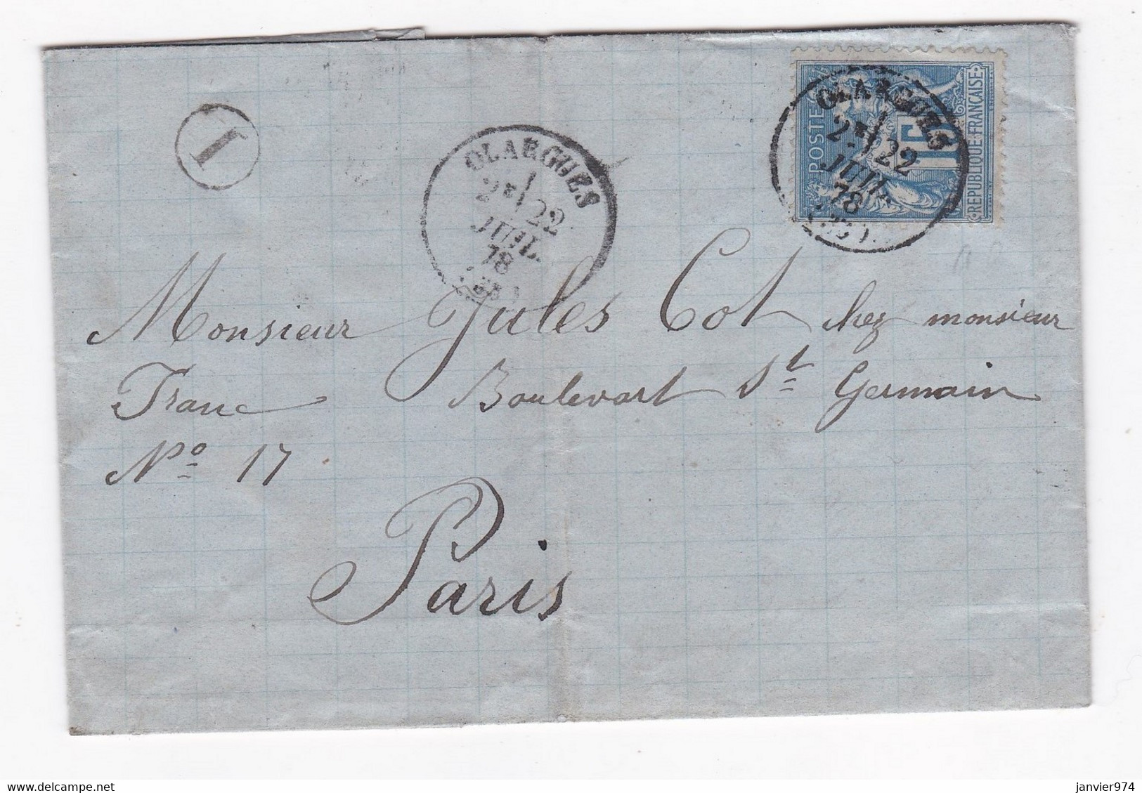 Lettre De 1878 De Olargues Hérault Pour Paris - 1876-1878 Sage (Typ I)