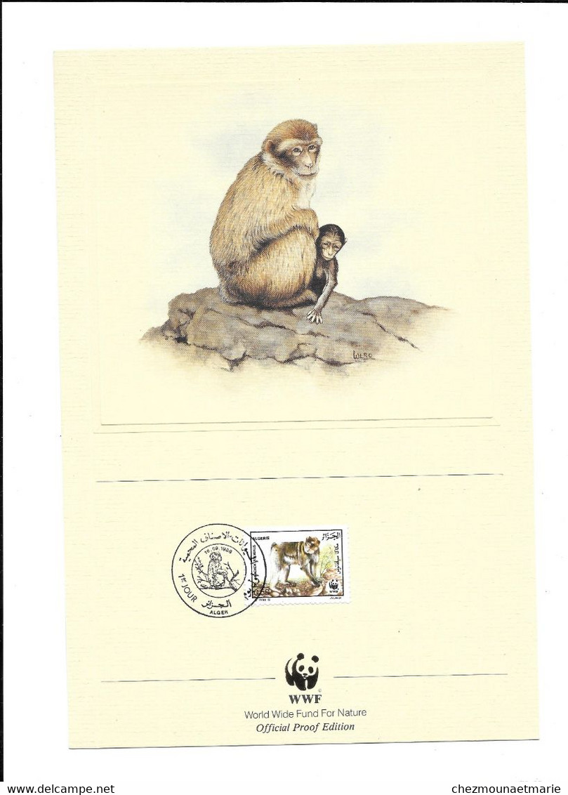 1988 ALGERIE WWF 1ER JOUR ALGER MACAQUE AVEC ILLUSTRATION SIGNEE WLRO 27 CM * 18 CM - Algeria (1962-...)