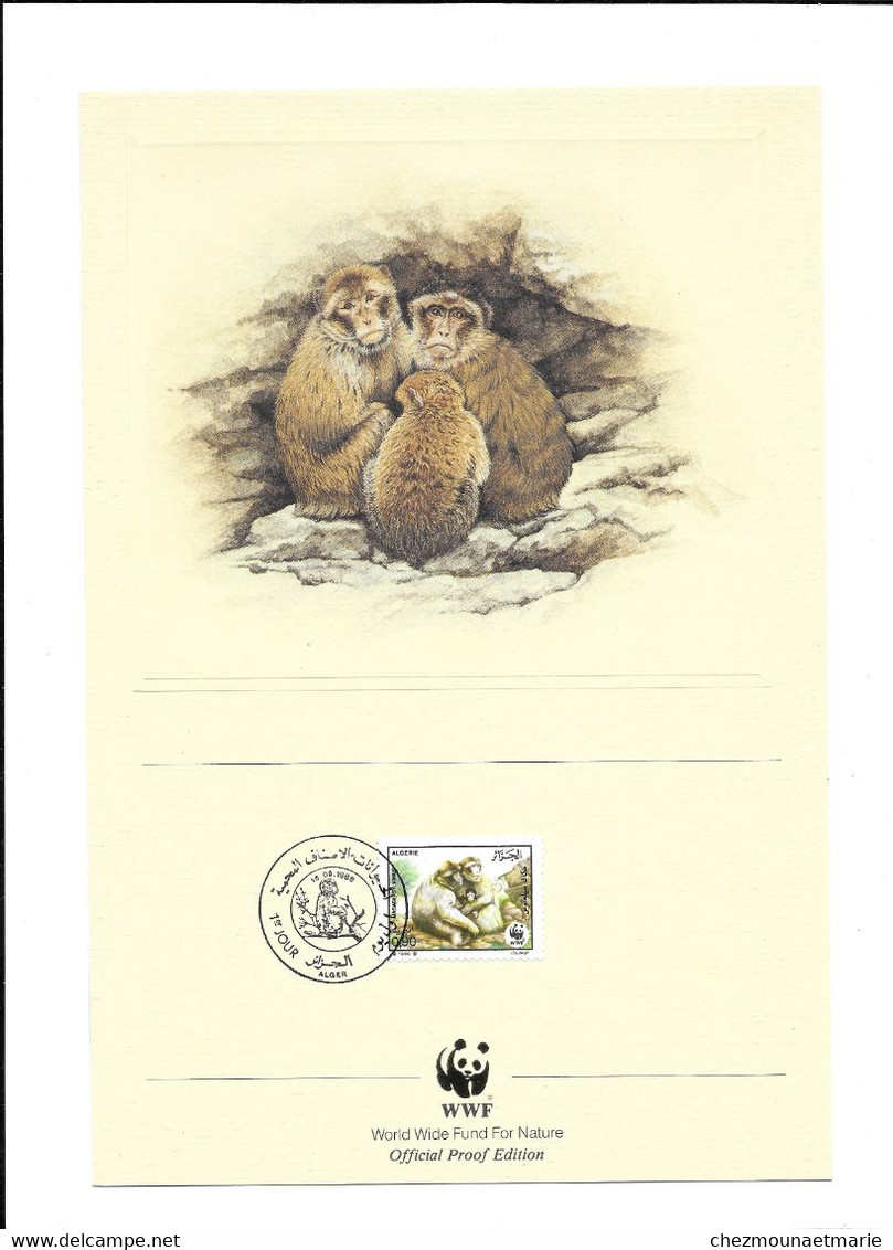 N°2 1988 ALGERIE WWF 1ER JOUR ALGER MACAQUE AVEC ILLUSTRATION 27 CM * 18 CM - Algérie (1962-...)