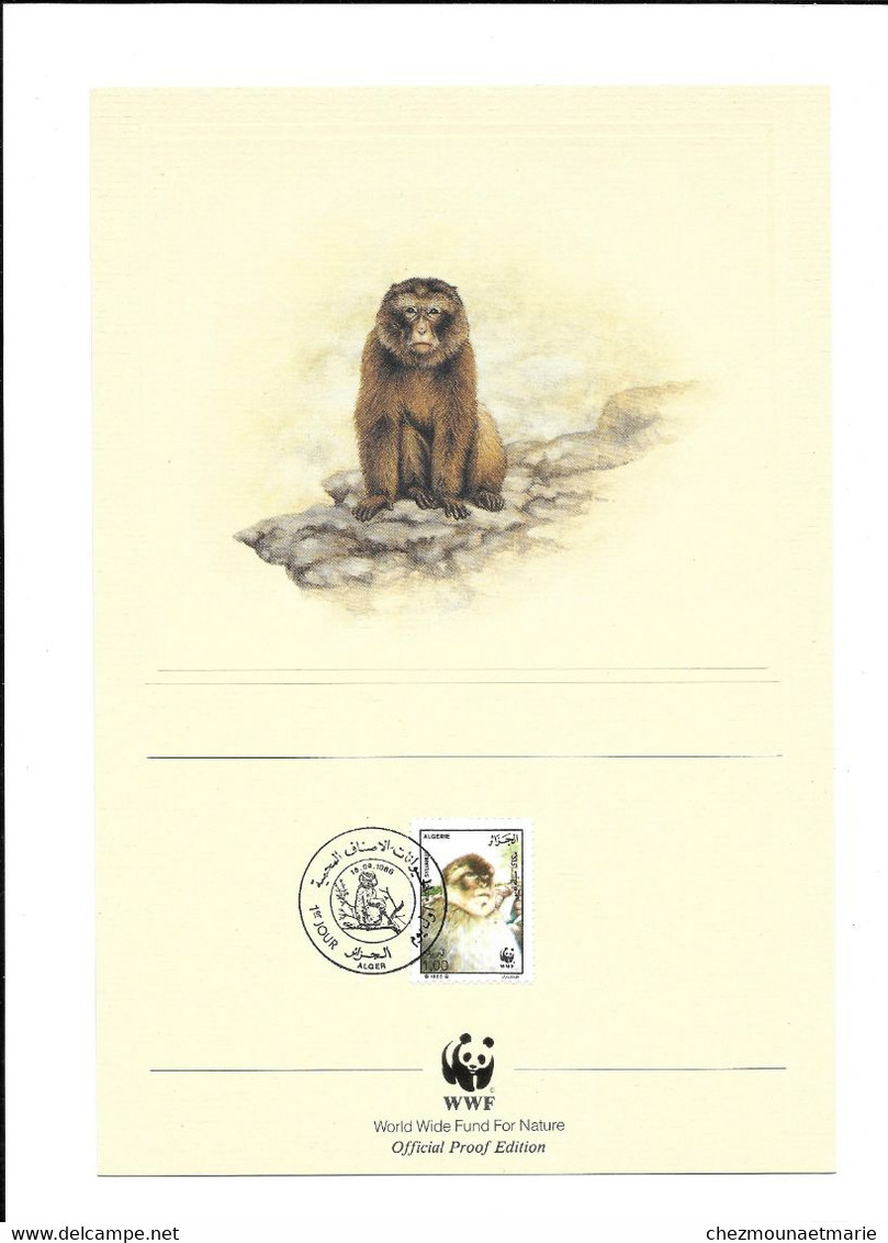 N°3 1988 ALGERIE WWF 1ER JOUR ALGER MACAQUE AVEC ILLUSTRATION 27 CM * 18 CM - Algérie (1962-...)