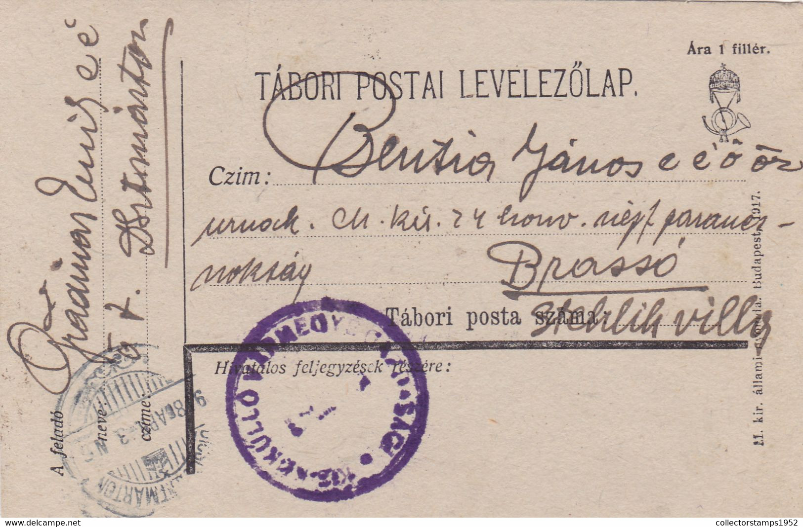 AUSTRO-HUNGARY PC CENSORED ,WW1 1918, ROMANIA - Lettres 1ère Guerre Mondiale