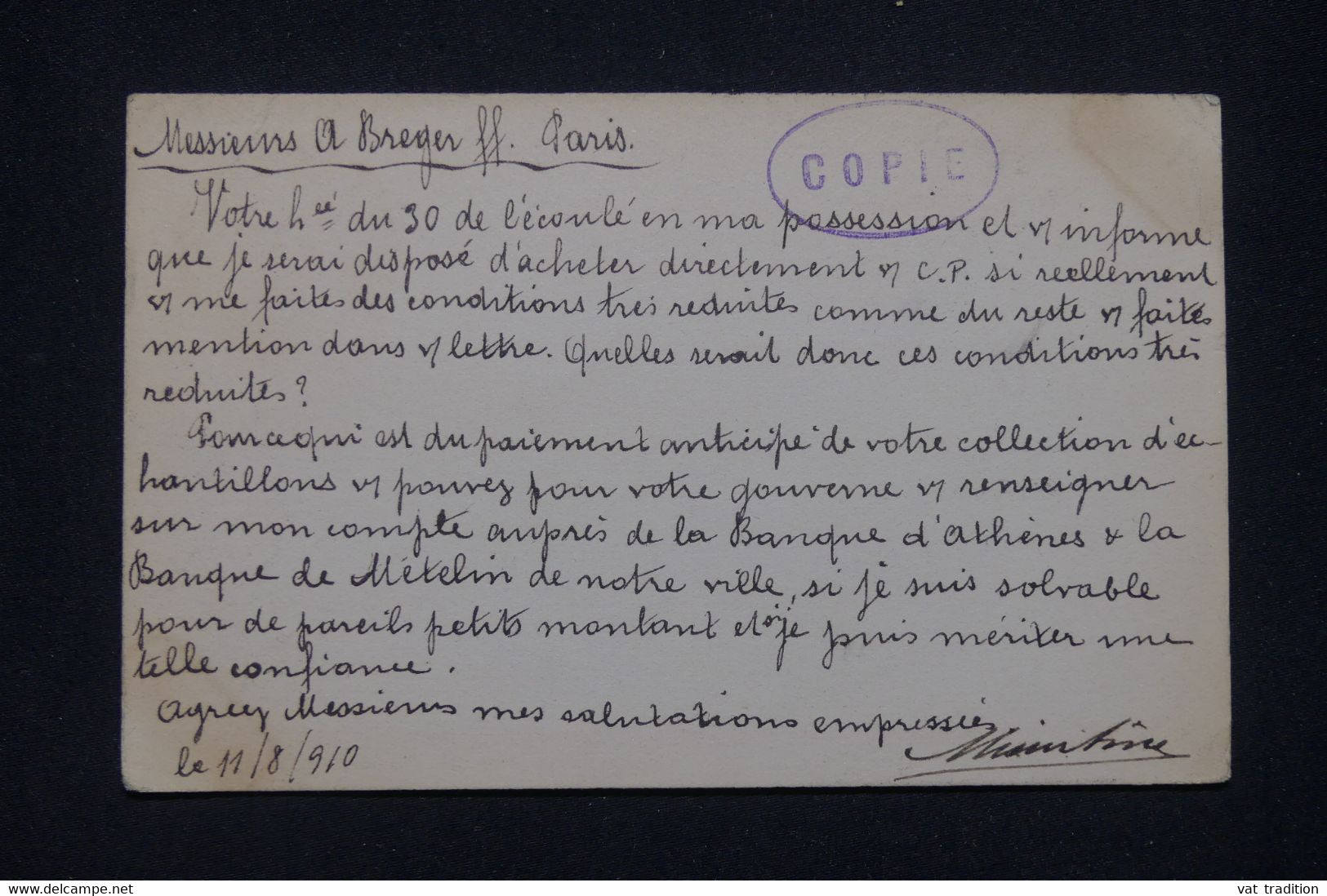 GRECE - Entier Postal De Athènes Pour Paris En 1910 - L 139056 - Ganzsachen