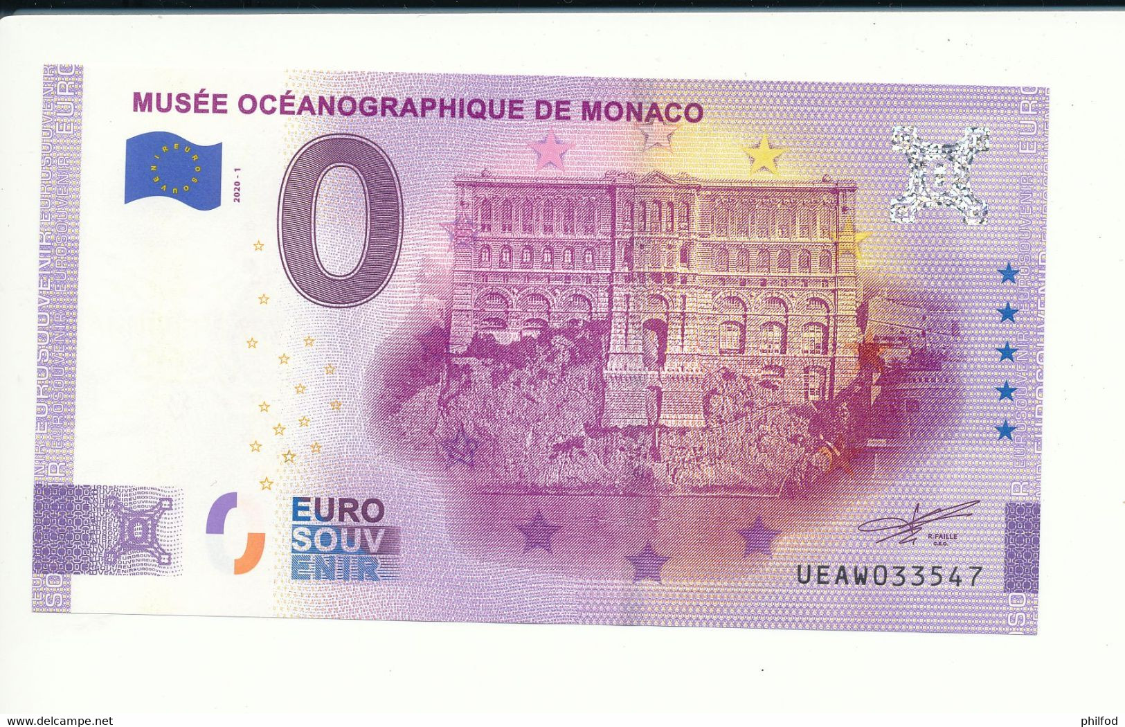 Billet Touristique  0 Euro  - MUSÉE OCÉANOGRAPHIQUE DE MONACO  - UEAW - 2020-1  - ANNIV - N° 33547 - Autres & Non Classés