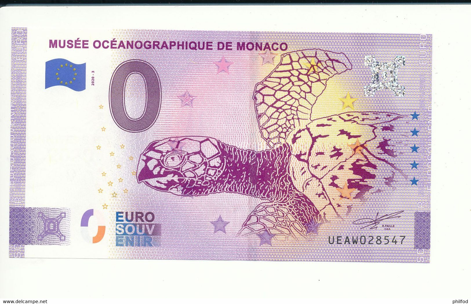 Billet Touristique  0 Euro  - MUSÉE OCÉANOGRAPHIQUE DE MONACO  - UEAW - 2020-3 - ANNIV - N° 28547 - Autres & Non Classés