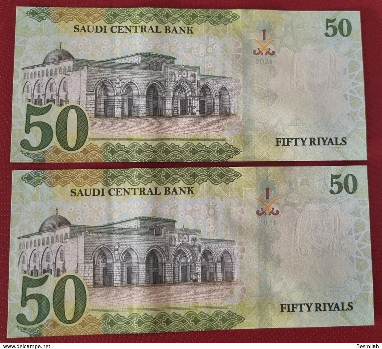 Saudi Arabia 50 Riyals 2021 (1442 Hijry) P-40 C UNC Two Notes From A Bundle New Name Saudi Central Bank - Saudi Arabia