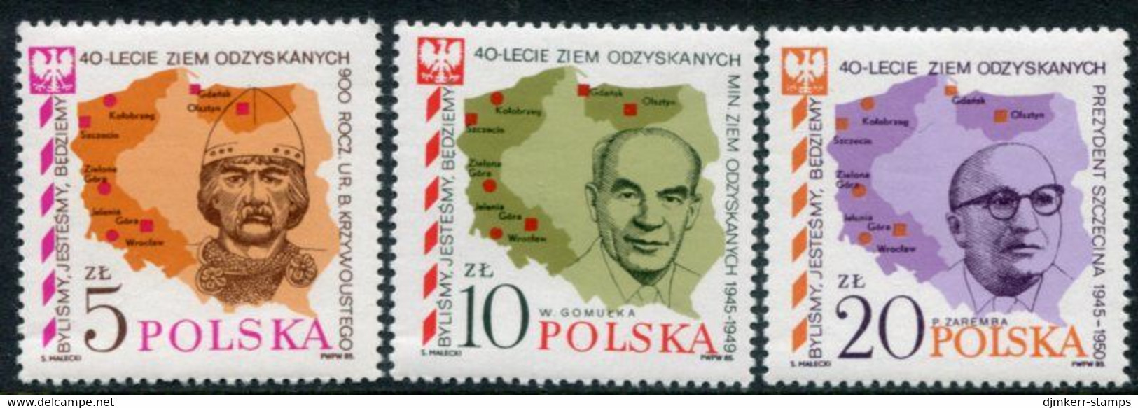 POLAND 1985 Incorporation Of Territories MNH / **.  Michel 2970-72 - Unused Stamps