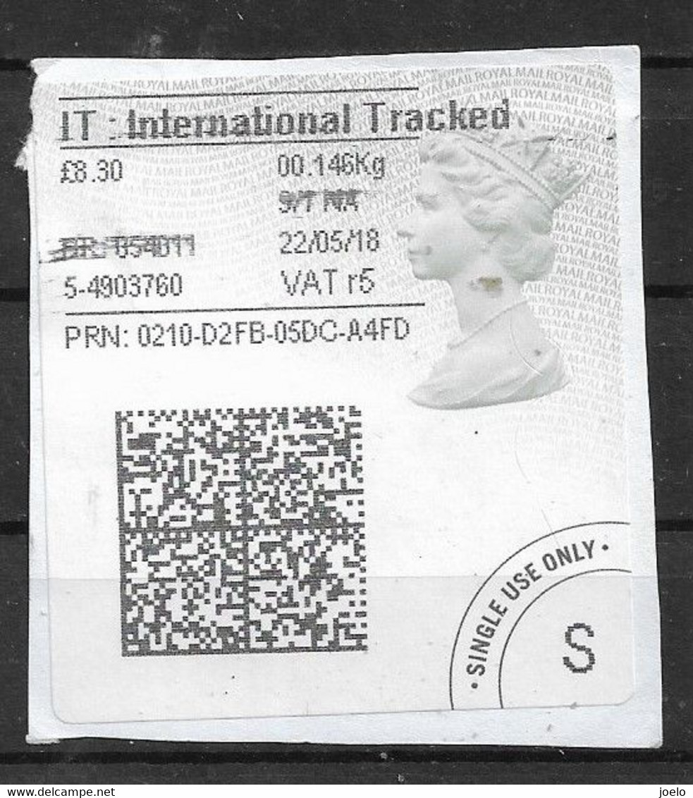 GB 2018 ROYAL MAIL INTERNATIONAL TRACKED LABEL - Non Classificati