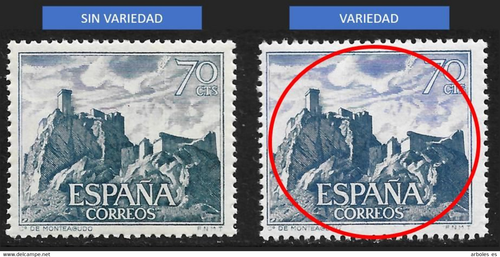 CASTILLOS ESPAÑA - AÑO 1966 - Nº EDIFIL 1742cc - VARIEDAD - Plaatfouten & Curiosa