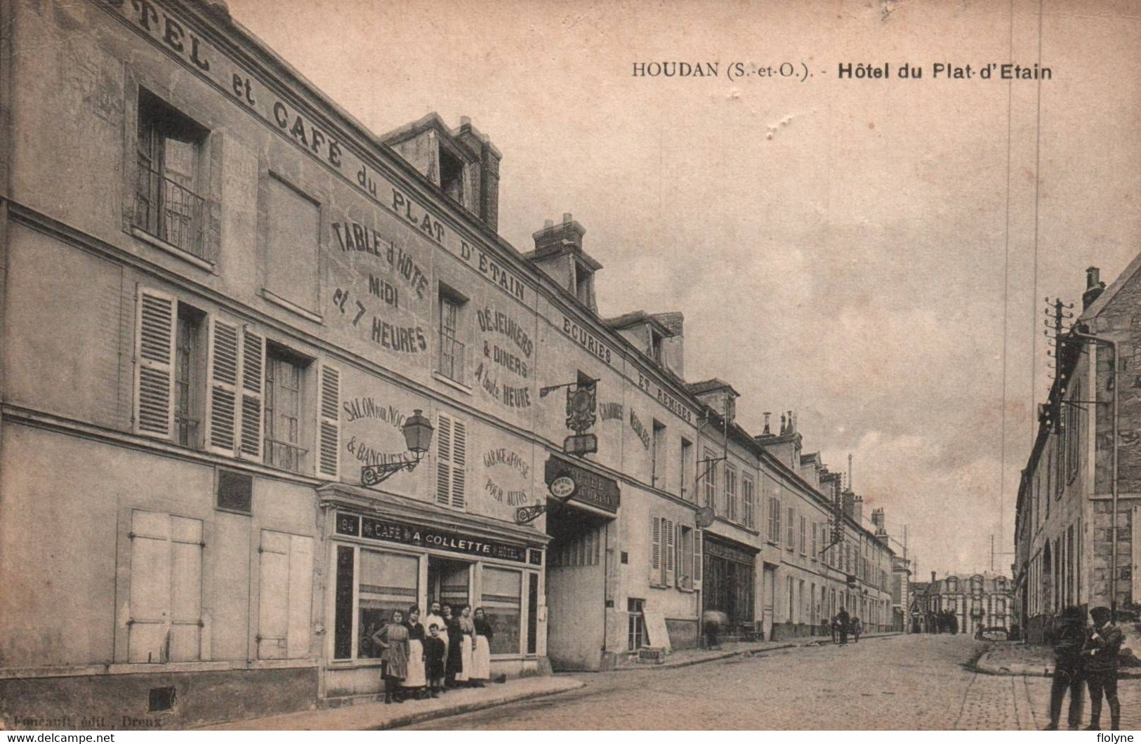 Houdan - Rue Et Hôtel Du Plat D'étain - Café A COLLETTE - Houdan