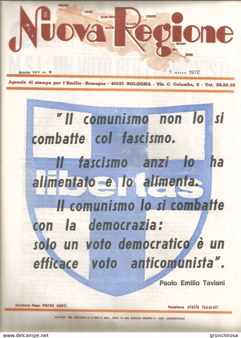 Bologna 1972, Democrazia Cristiana, Marco Conti, Otello Fusaroli, Agenzia Di Stampa Nuova Regione, N. 3/4. - Society, Politics & Economy