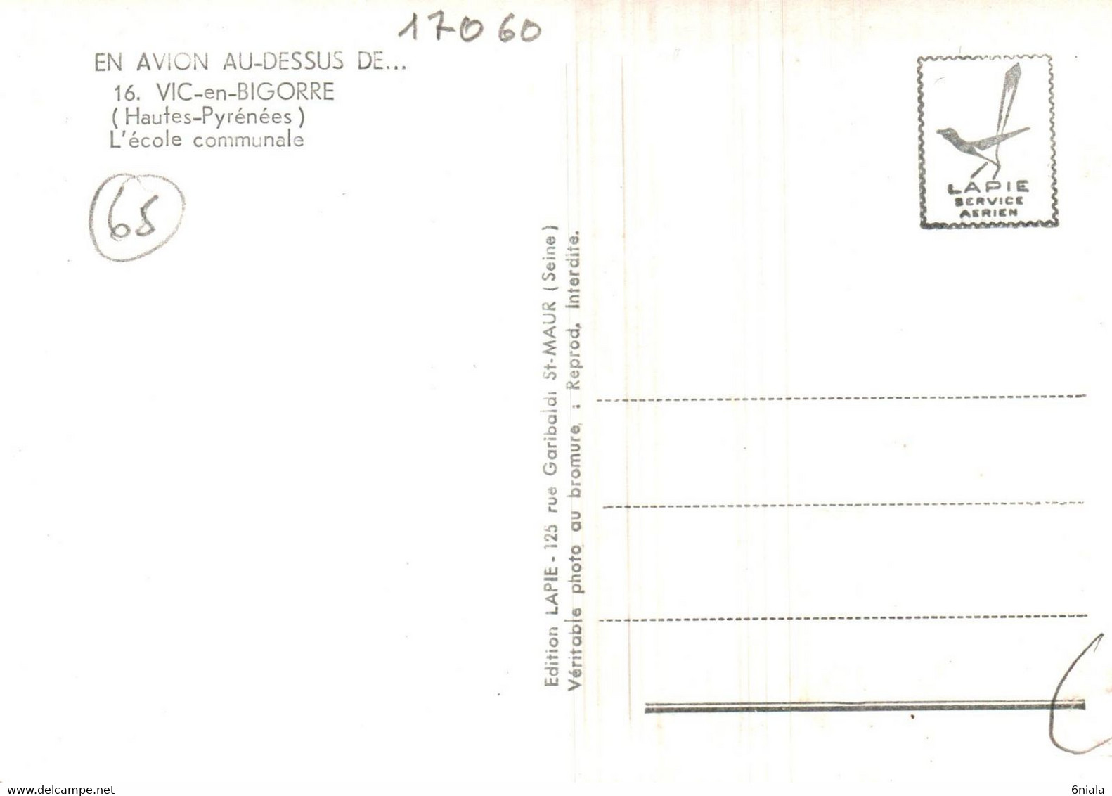 17060 En Avion Au Dessus De VIC En BIGORRE  L' Ecole Communale     ( 2 Scans ) 65 - Vic Sur Bigorre