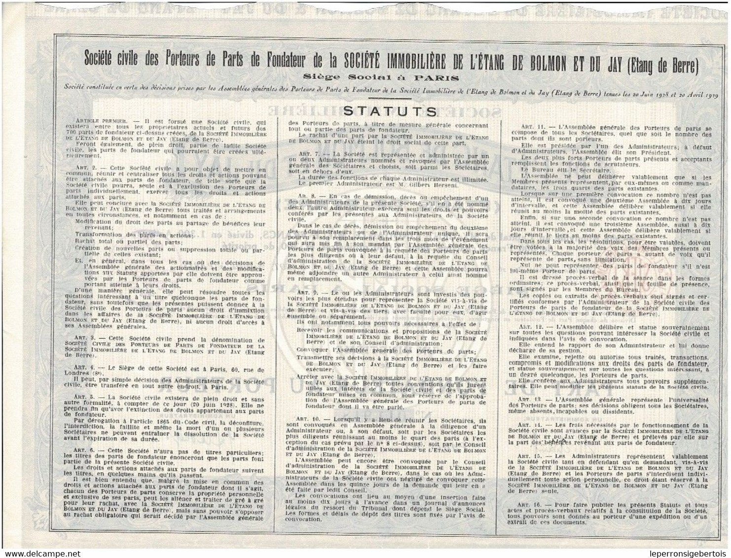 Titre De 1929 - Société Immobilière De L' Etang De Bolmon Et Du Jay (Etang De Berre) - - Eau