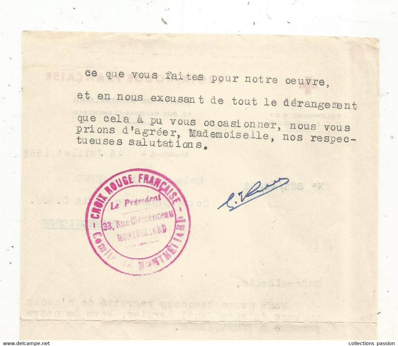 Lettre, CROIX ROUGE FRANCAISE,  MONTBELIARD,  1952, Quête, 2 Scans ,  Frais Fr 1.65 E - Ohne Zuordnung