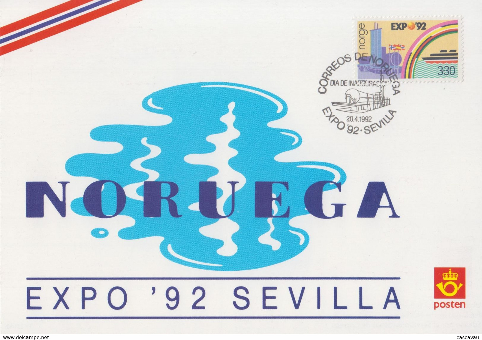 Carte  Maximum   1er  Jour    NORVEGE   Exposition  Universelle   SEVILLE   Oblitération  De  L' Exposition  1992 - 1992 – Séville (Espagne)