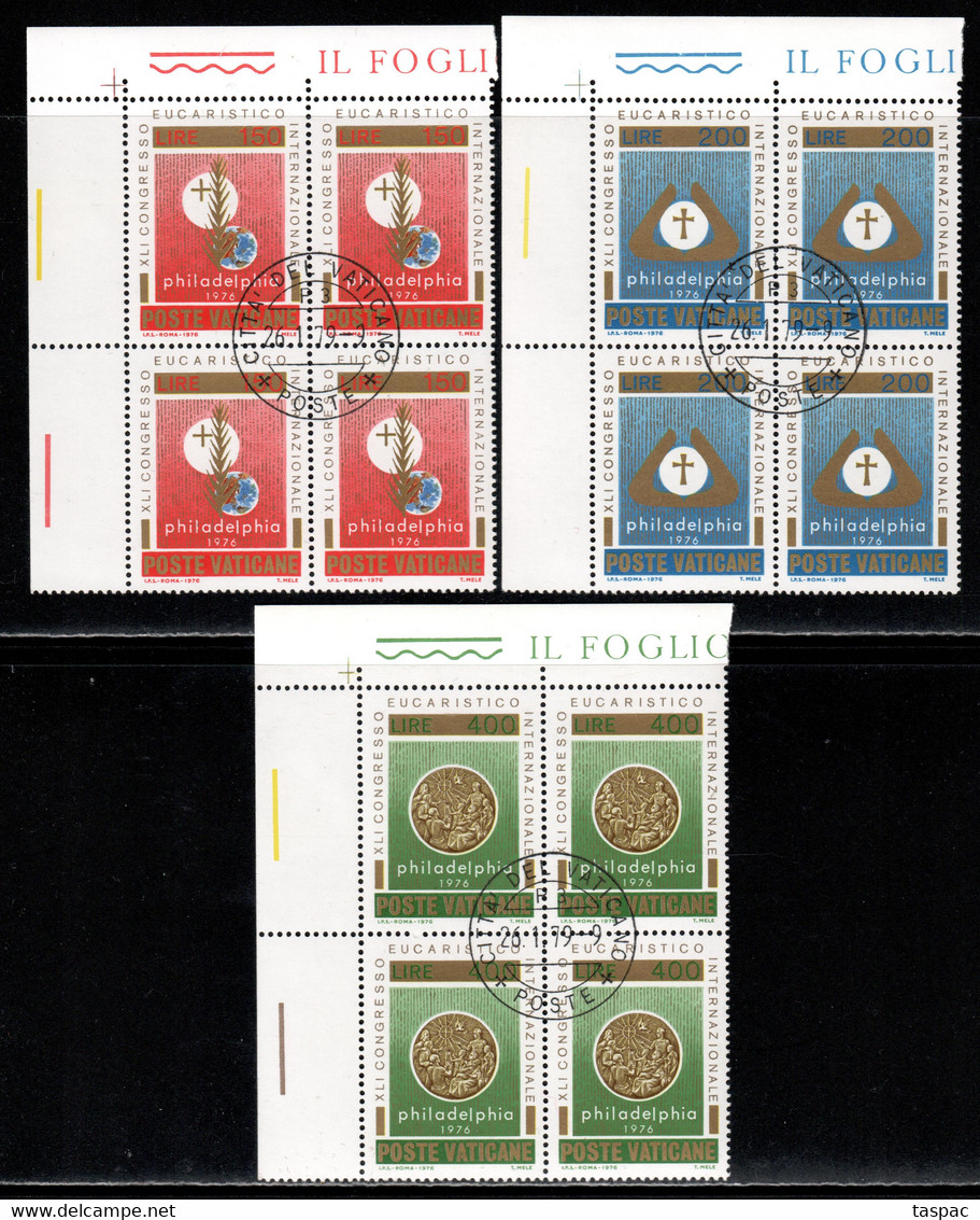 Vatican 1976 Mi# 680-682 Used - Set In Blocks Of 4 - 41st Intl. Eucharistic Congress, Philadelphia - Used Stamps