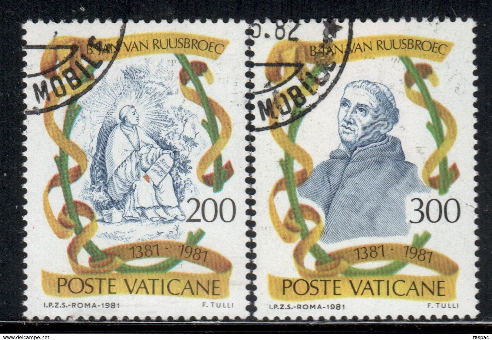 Vatican 1981 Mi# 789-790 Used - Jan Van Ruusbroec, Flemish Mystic, 500th Birth Anniv. - Used Stamps