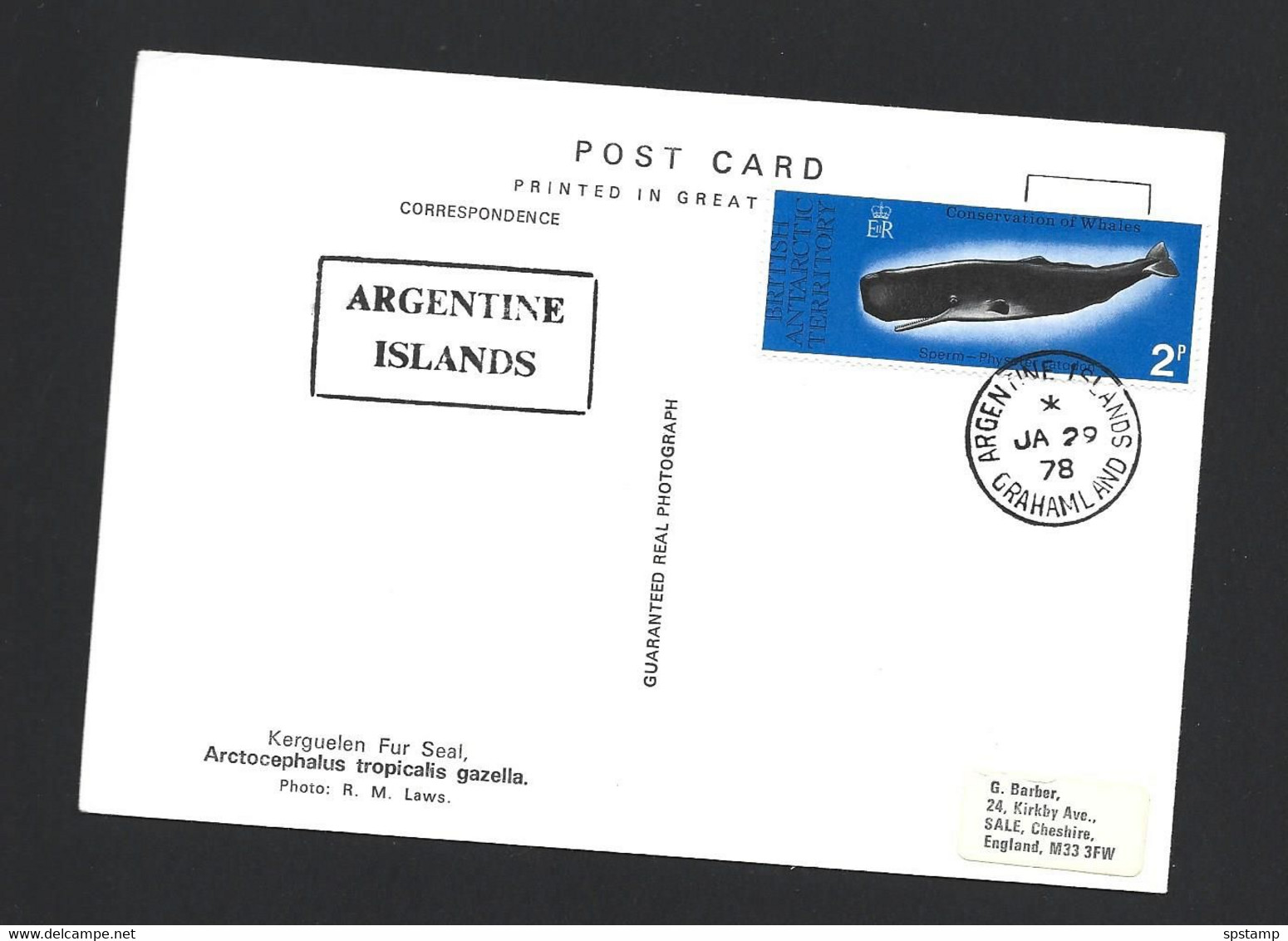 British Antarctic Territory 1978 Real Photo (B & W) Post Card Used Argentine Islands , Graham Land To England - Brieven En Documenten