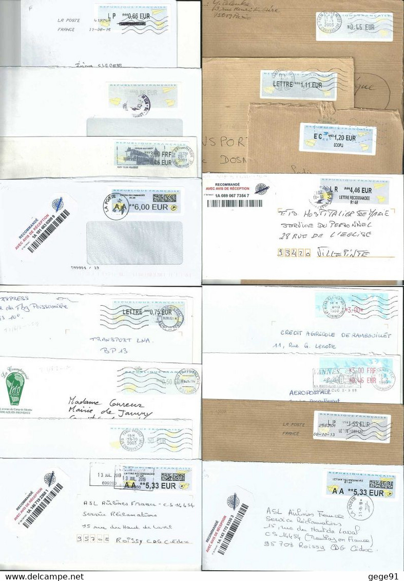 Lot De 28 Lettres (220g) Avec Vignettes De Distributeur LISA - Atm - Progammes Différents - Nombreux Tarifs - 2000 Type « Avions En Papier »