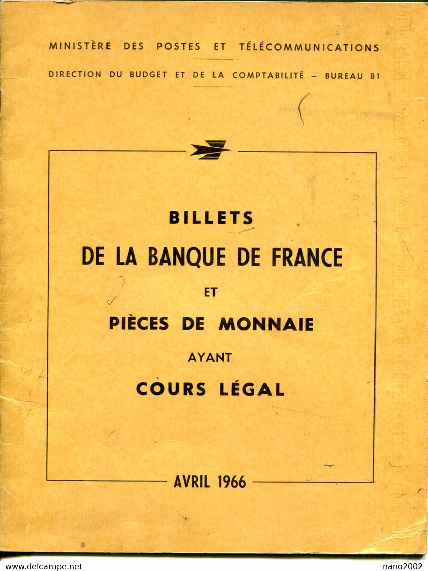 BILLETS DE LA BANQUE DE FRANCE ET PIECES DEMONNAIES AYANT COURS LÉGAL - AVRIL 1966 - 15 PAGES- 6 PLANCHES - Livres & Logiciels