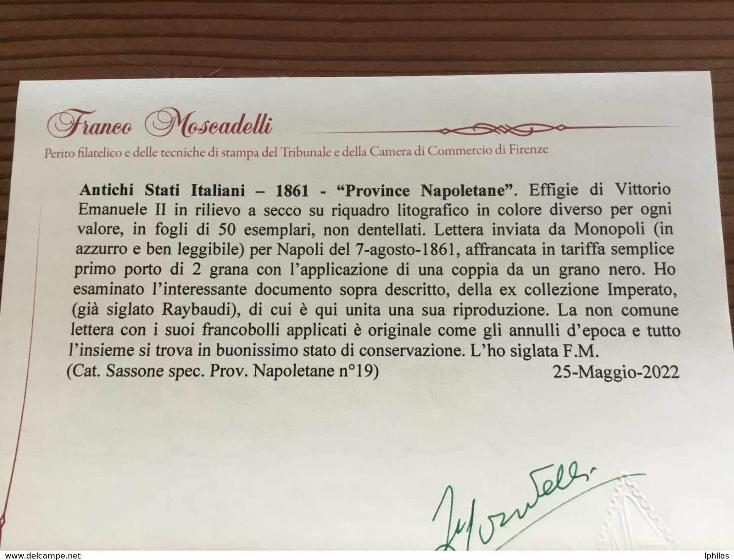 Antichi Stati Italiani 1861 „Province Napolitane“ mit Attest