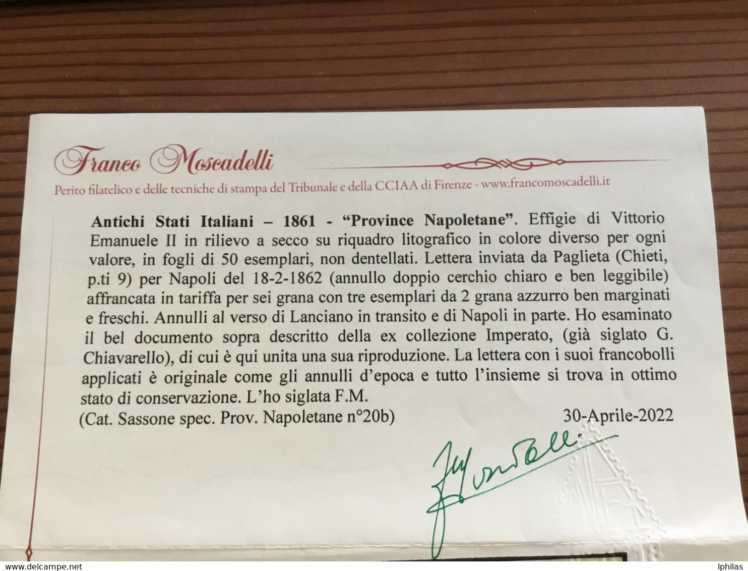 Antichi Stati Italiani 1861 „Province Napolitane“ Mit Attest - Usati