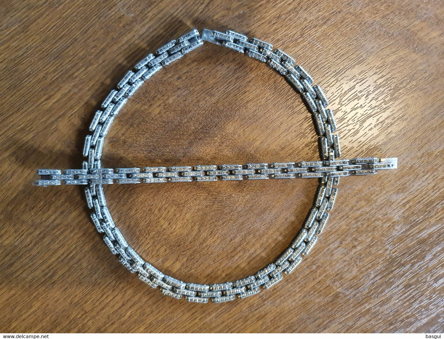 Superbe Ensemble Collier Et Bracelet En Argent Et Centaines De Strass Vintage - Necklaces/Chains