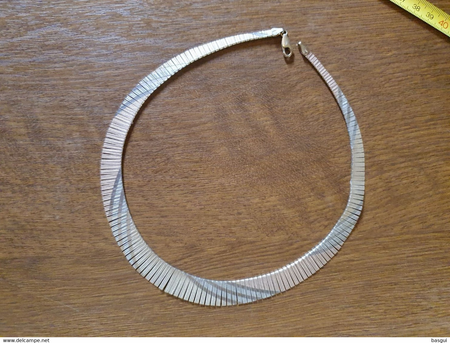 Collier Plat A Lamelles En Argent Et Vermeil Vintage - Halsketten