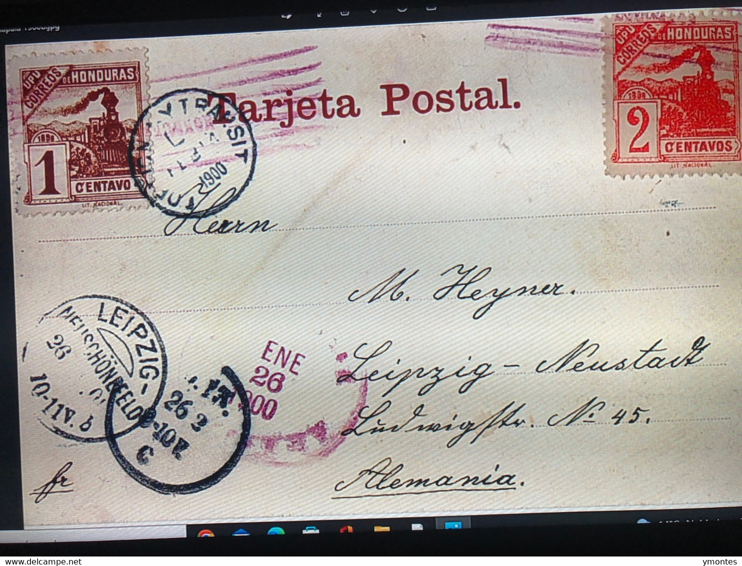 First Postcard Circulated Known From Honduras On January 26th, 1900 - Honduras