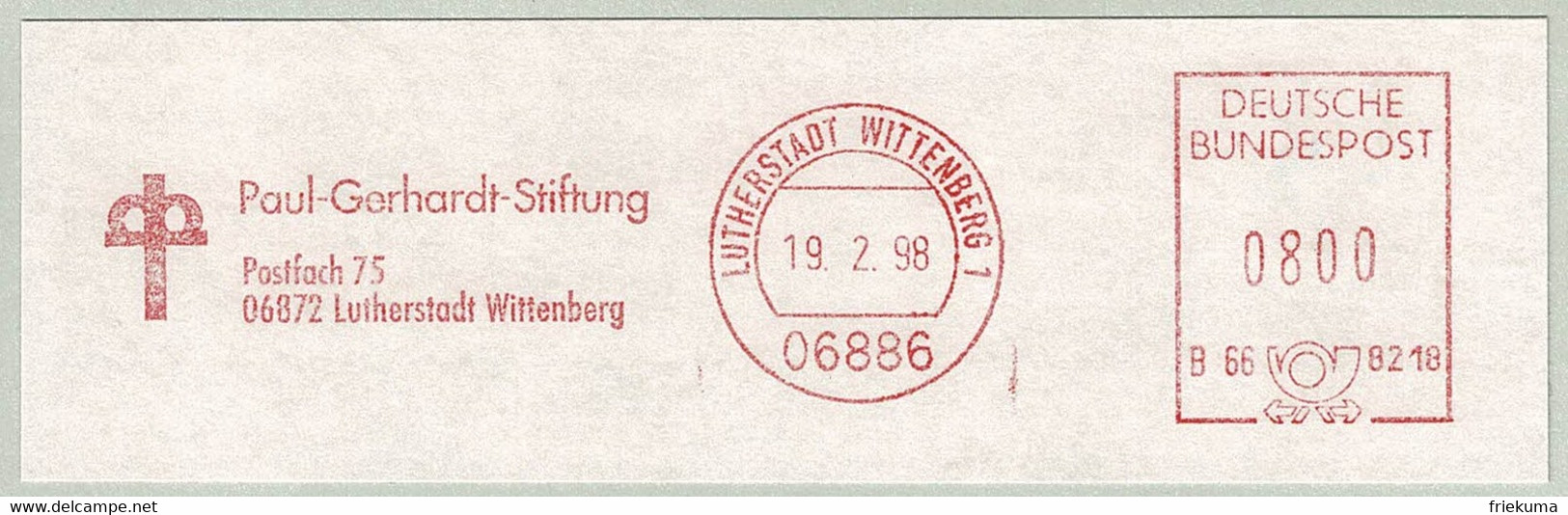 Deutschland 1998, Freistempel / EMA / Meterstamp Paul-Gerhardt-Stiftung Lutherstadt Wittenberg - Theologen