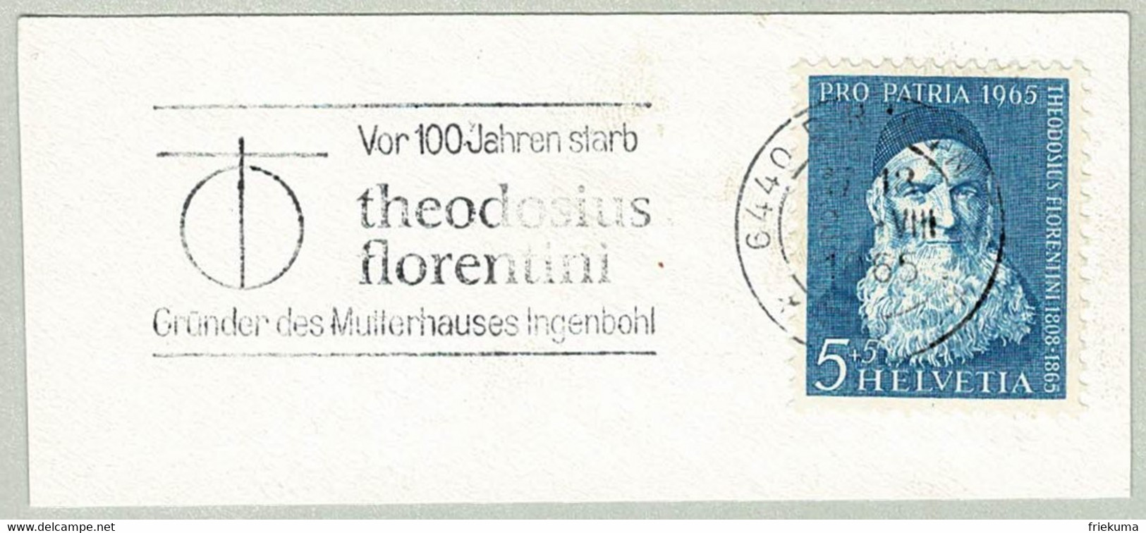 Schweiz / Helvetia 1965, Flaggenstempel  Pater Theodosius Florentini Brunnen, Gründer Kloster Ingenbohl - Theologians