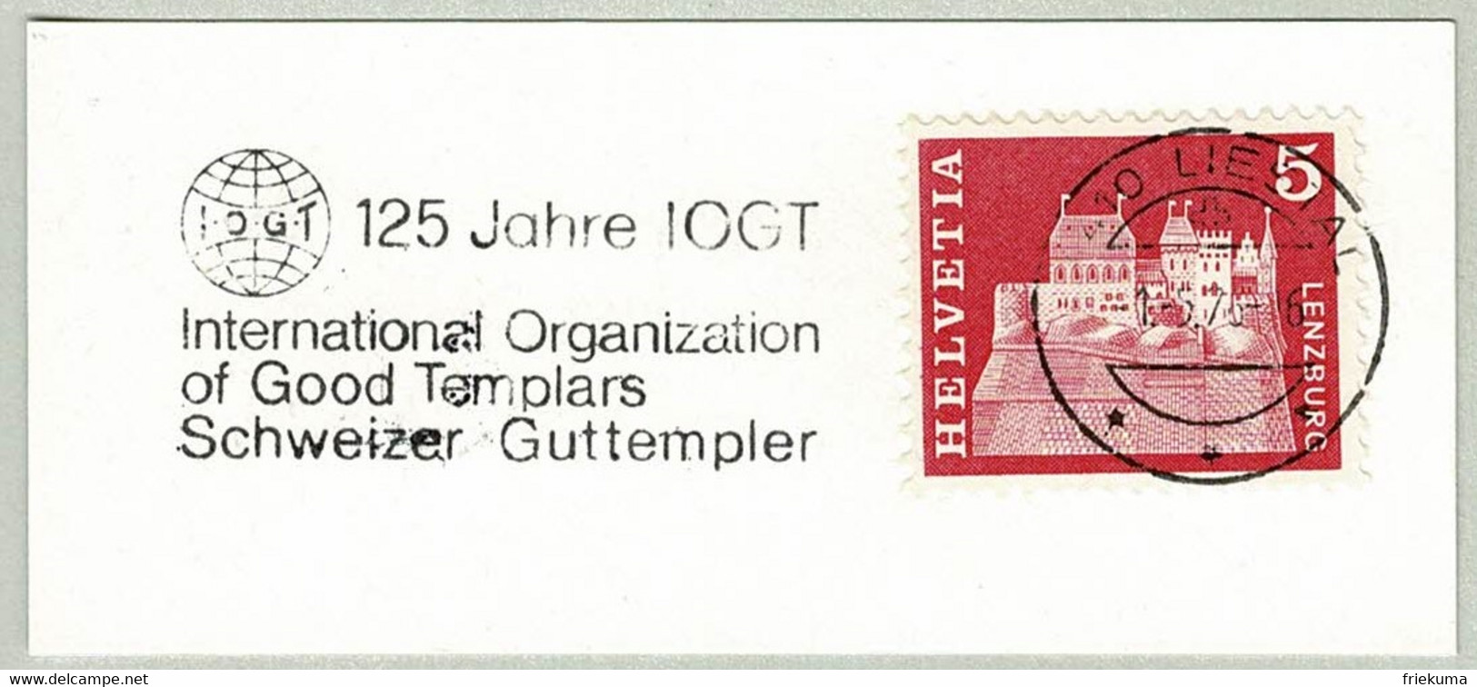 Schweiz / Helvetia 1976, Flaggenstempel Guttempler Liestal, Abstinenz, Alkohol, Drogen, Good Templars - Droga