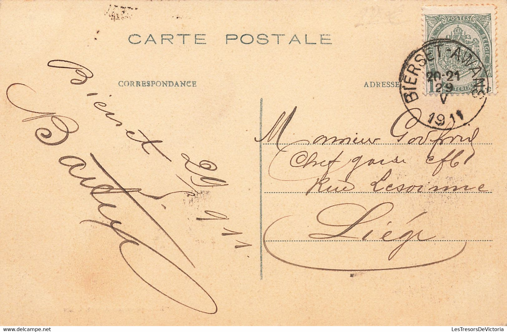 CPA - Belgique - Awans Bieset - La Gare - Edit. Garenne - Animé - Cgharette - Vélo - Oblitéré Awans Bierset 1911 - Grâce-Hollogne