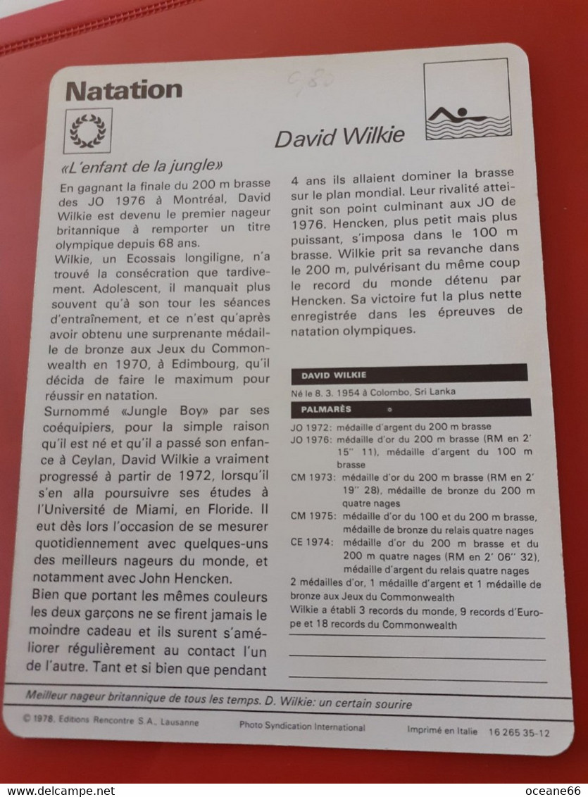 Fiche Rencontre David Wilkie Natation - Swimming