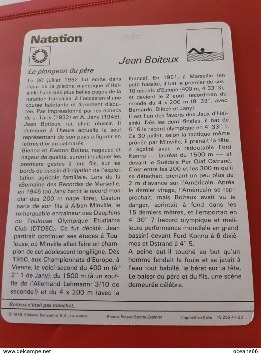 Fiche Rencontre Jean Boiteux Natation - Natation