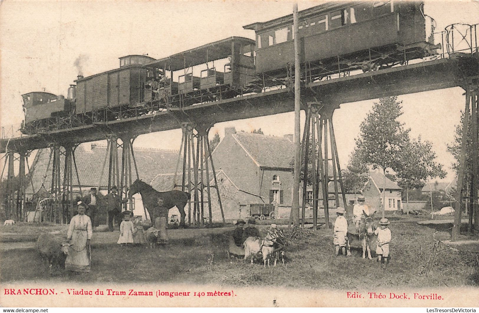 CPA - Belgique - Branchon - Viaduc Du Tram Zaman - Edit. Théo Dock - Tram - Mouton - Cheval - Animé - Enfant - Eghezée