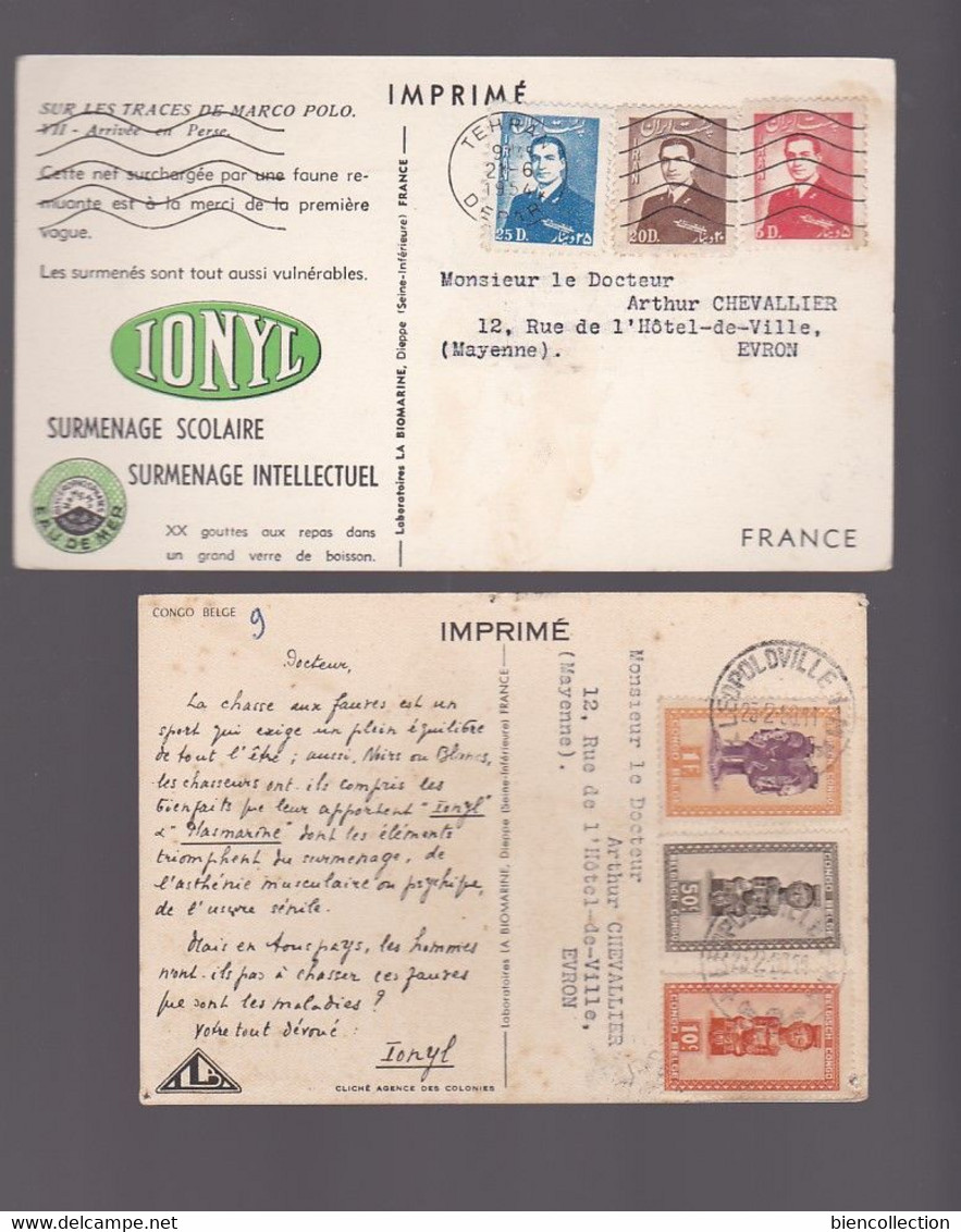 41 Cartes Publicitaires Ionyl Avec Affranchissement Philatélique; Colonies Françaises, Anglaises, Groenland, Syrie, Iran - 5 - 99 Postcards