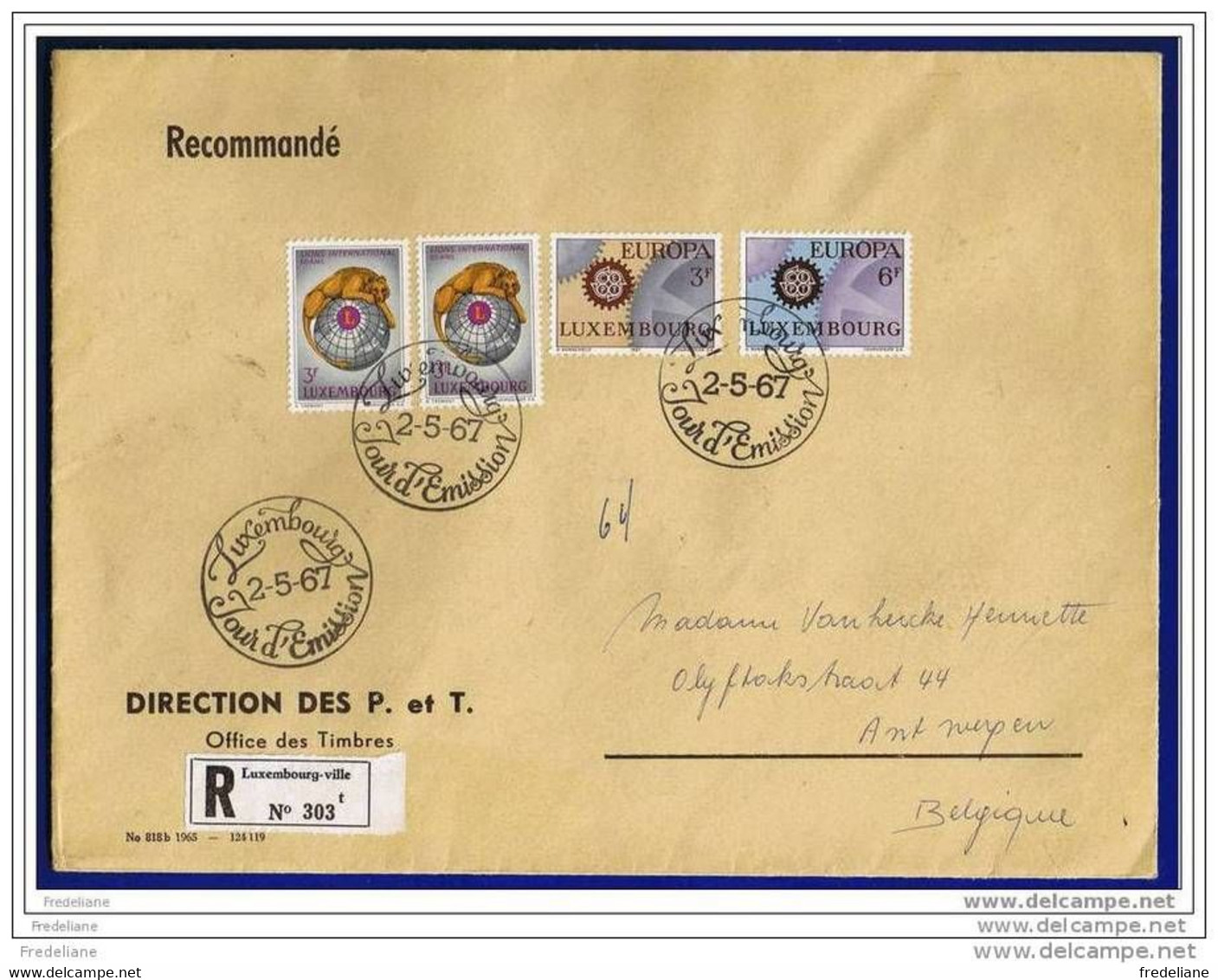 EUROPA/LIONS RECOMMANDE FDC/AANGETEKEND 02.05.1967 - Macchine Per Obliterare (EMA)