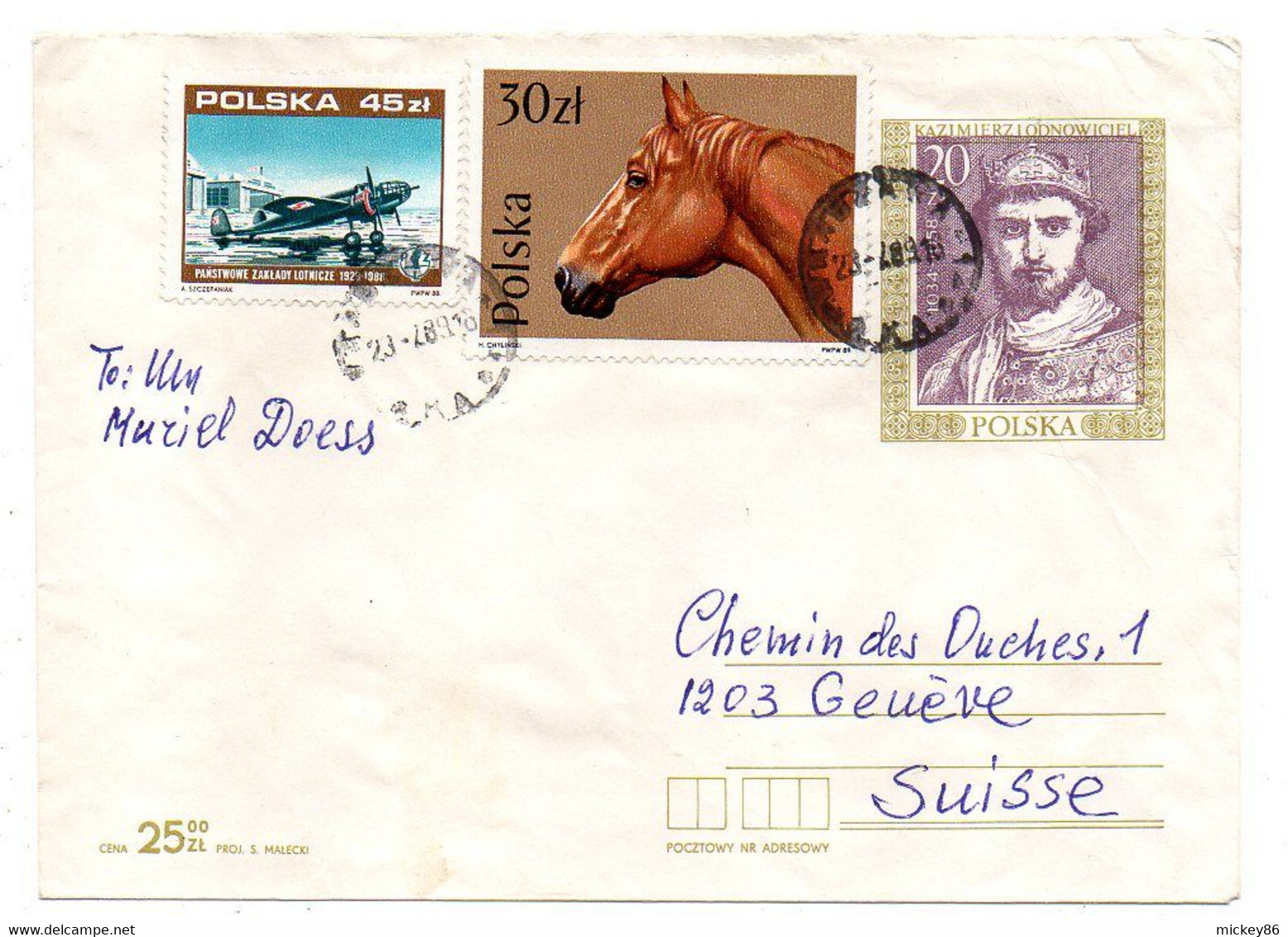 POLOGNE -1989--Entier + Timbres De WARSAWA Pour GENEVE (Suisse)..timbres...à Saisir - Storia Postale