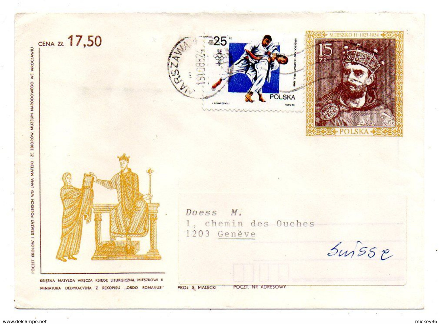 POLOGNE -1988--Entier + Timbre Judo  De WARSAWA Pour GENEVE (Suisse)..timbre...à Saisir - Storia Postale