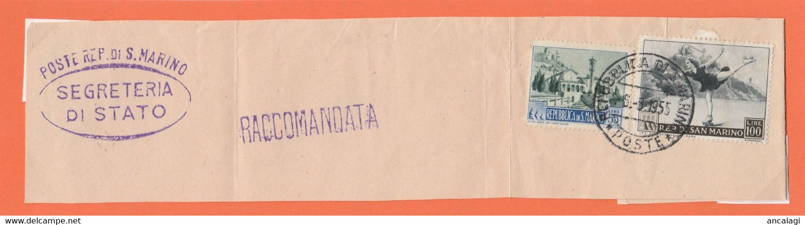 SAN MARINO 1955 - St.Post.019 - Fram. Raccomandata 4°por. "PAESAGGI" - Vedi Descrizione - - Cartas & Documentos